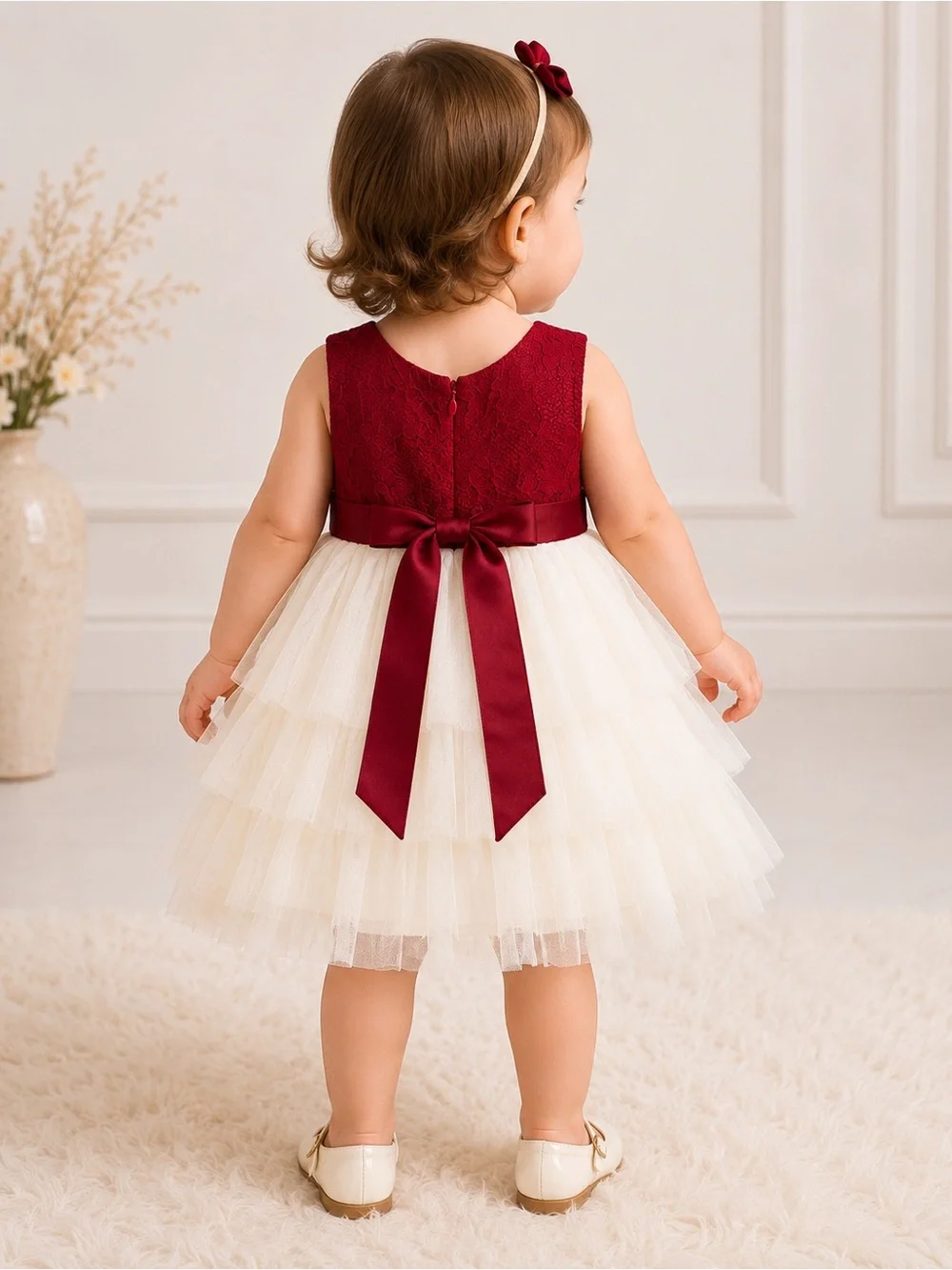 American Princess Burgundy Ivory Tulle Flower Girl Dress 24M Holiday Wedding